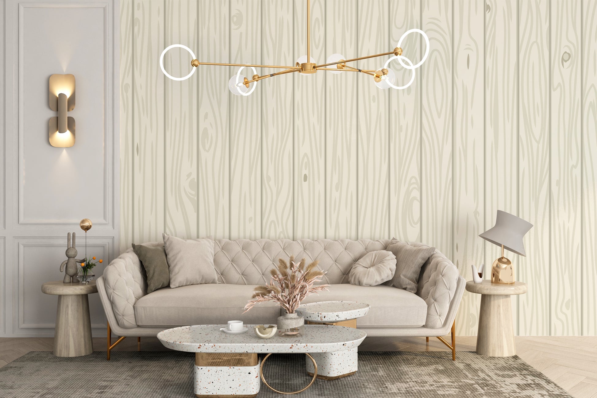 Textured oak wood wallpaper with warm tones
