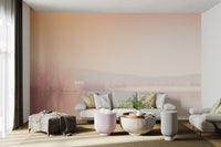Dreamy misty lake wallpaper design
