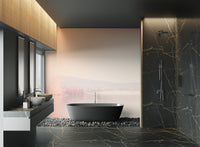 Tranquil lake with peachy sky mural
