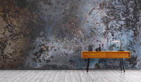 Unique blue rust abstract mural for a creative space
