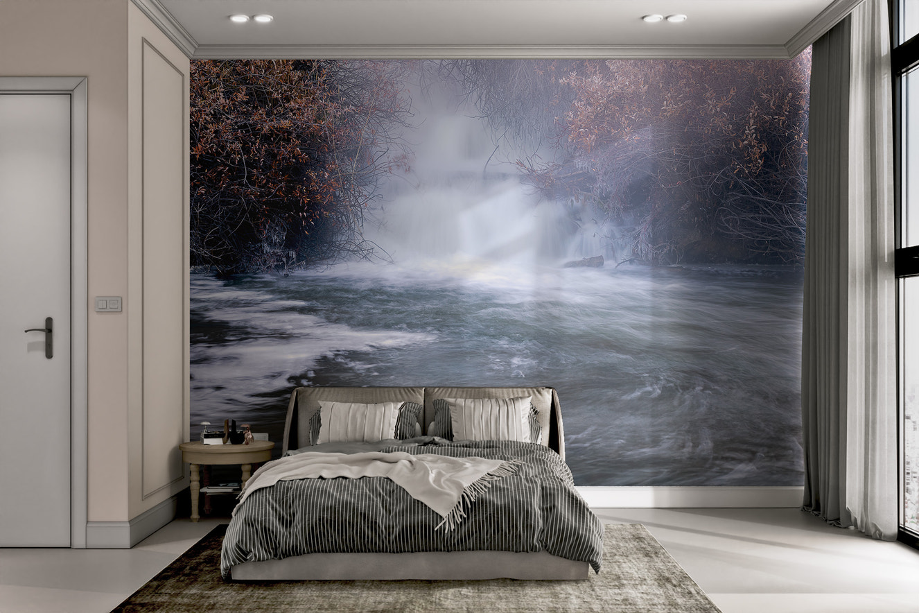 Misty waterfall nature wallpaper mural