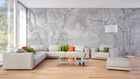 Grey Sketch of Nature View Forest Wallpaper Mural