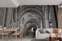 Vintage black and white archway mural
