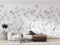 Nature-inspired mural with singing birds

