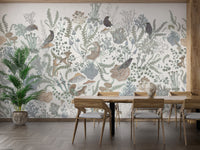Peel and stick birds and leaves mural for walls