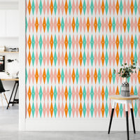 Minimalist hallway showing teal and peach 50s Mid Century Modern Design Bundle Retro Wall mural.