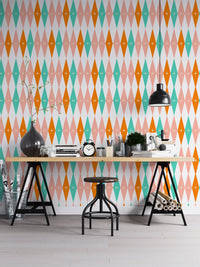 Home office desk with black lamp and retro 50s Mid Century Modern Design Bundle Retro Wall mural.