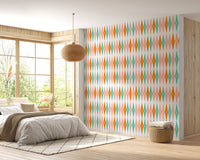 Bedroom wall featuring 50s Mid Century Modern Design Bundle Retro Wall mural and wood accents.