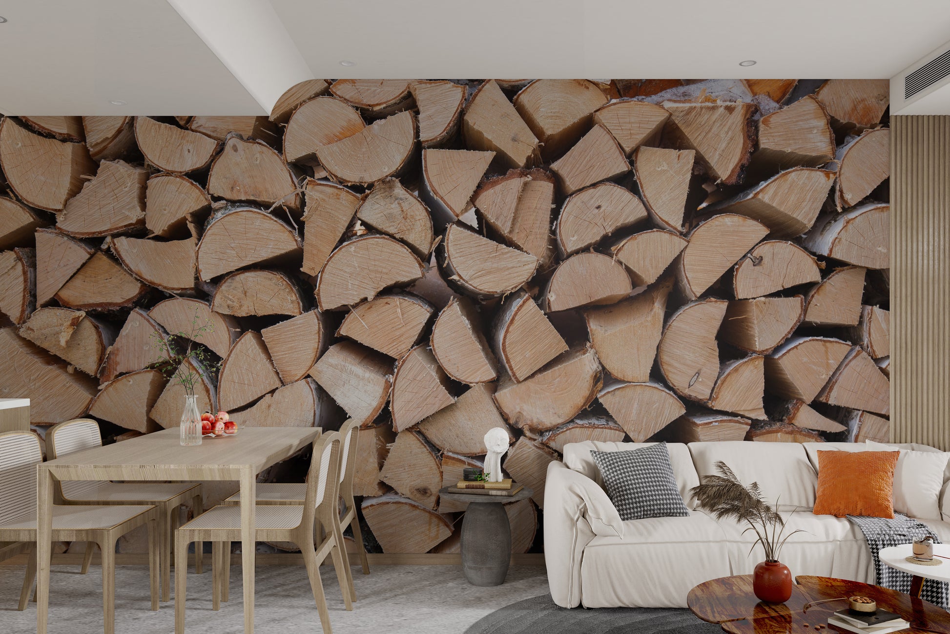 Rustic-themed wood wallpaper for interiors
