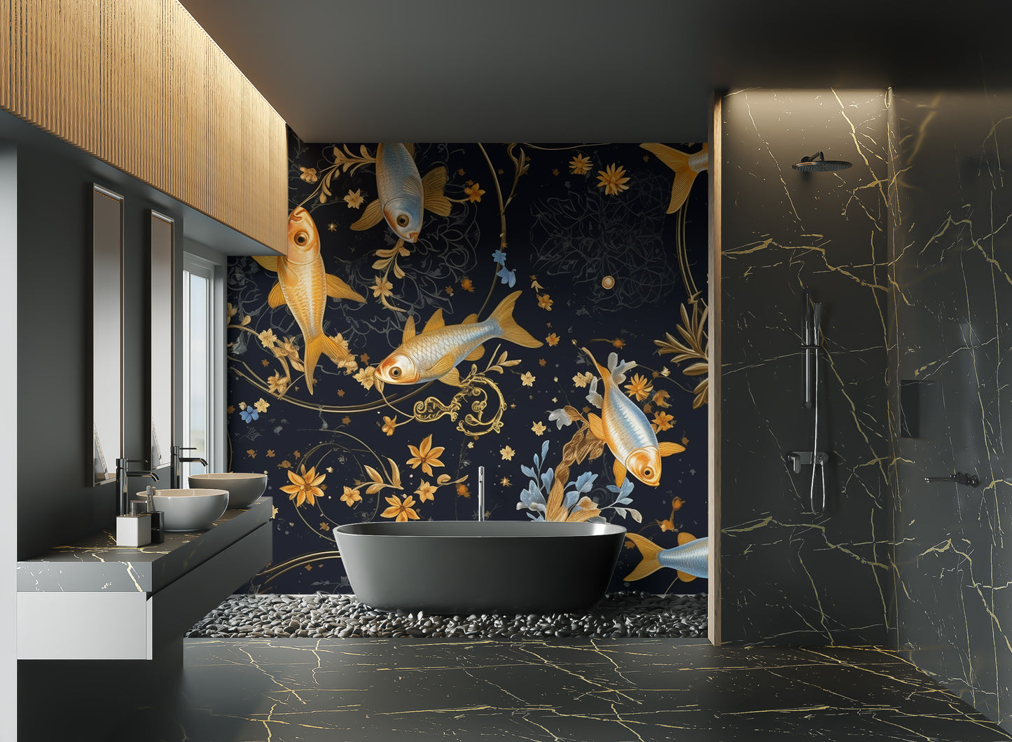 Luxury Goldfish Pattern Wallpaper