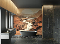 Winding river through canyon in a vast landscape