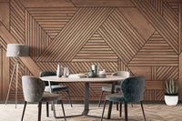 Elegant geometric wooden mural for refined room designs
