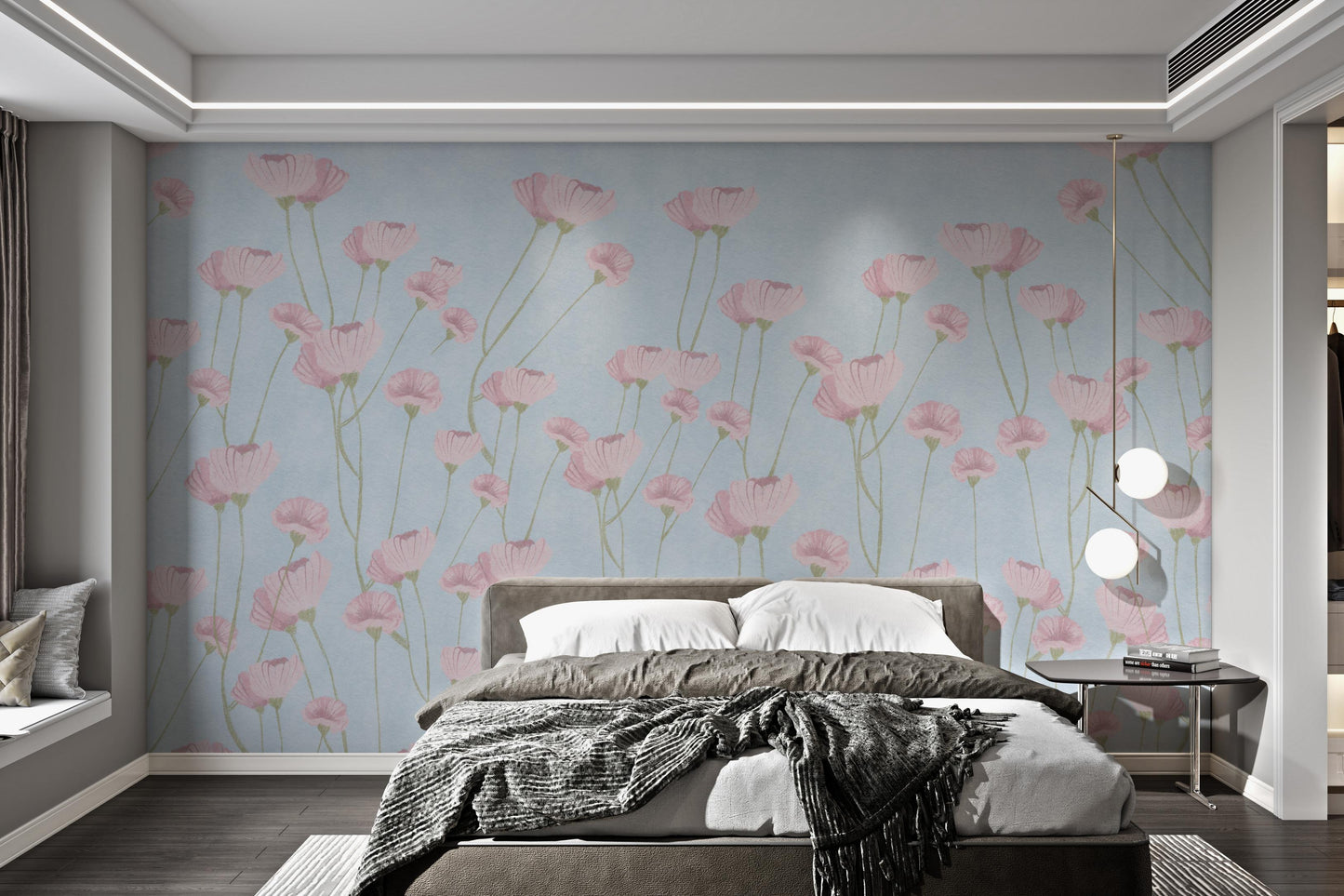Pastel Blue Watercolor Flower Wallpaper