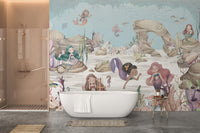 Mermaid-themed wall mural with vibrant underwater designs
