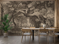 Antique forest illustration with intricate details
