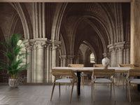 Medieval cathedral crypt with detailed stonework






