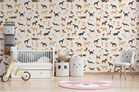 Adorable dogs breed design wallpaper in cream tones
