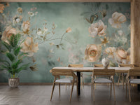 Soft pastel botanical wallpaper with delicate details
