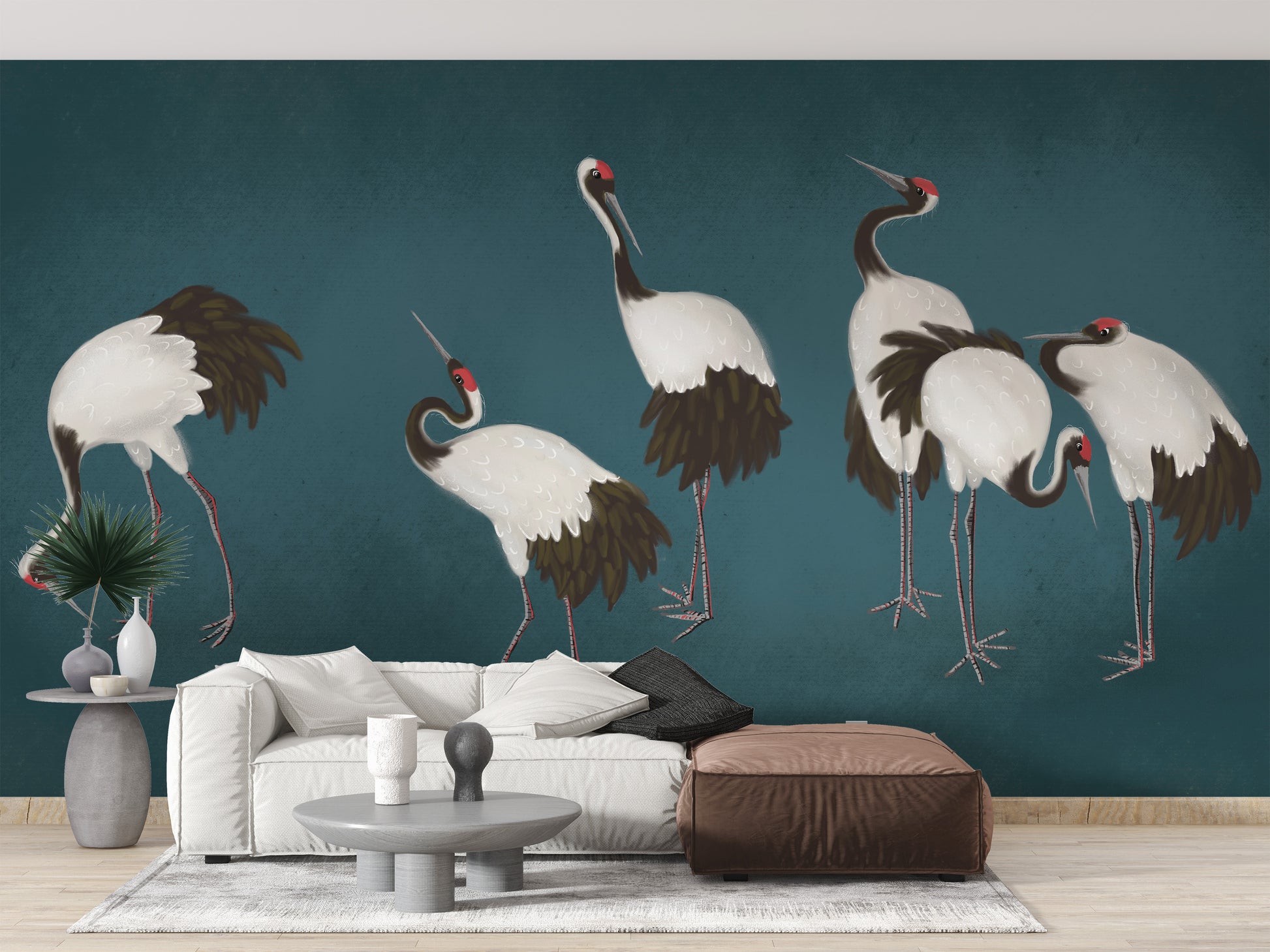 Nature-inspired serene crane dance wallpaper.

