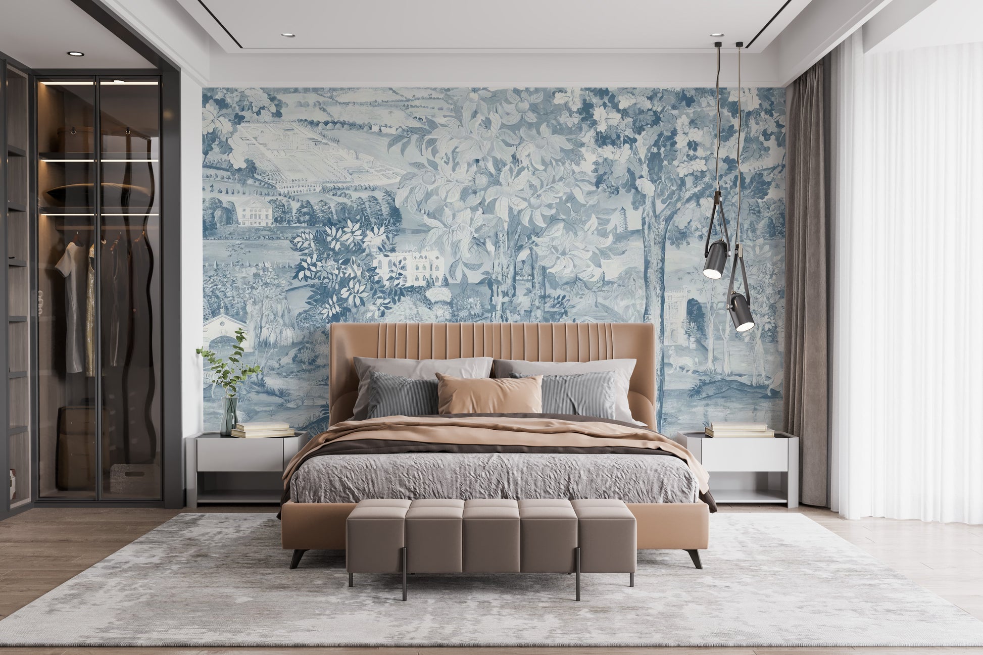 Blue Zoffany scene wall mural for sophisticated rooms

