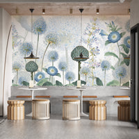 Azure flora-themed mural for serene and elegant interiors
