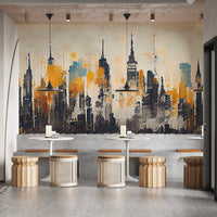 Industrial Chic Skyline Wall Mural Design
