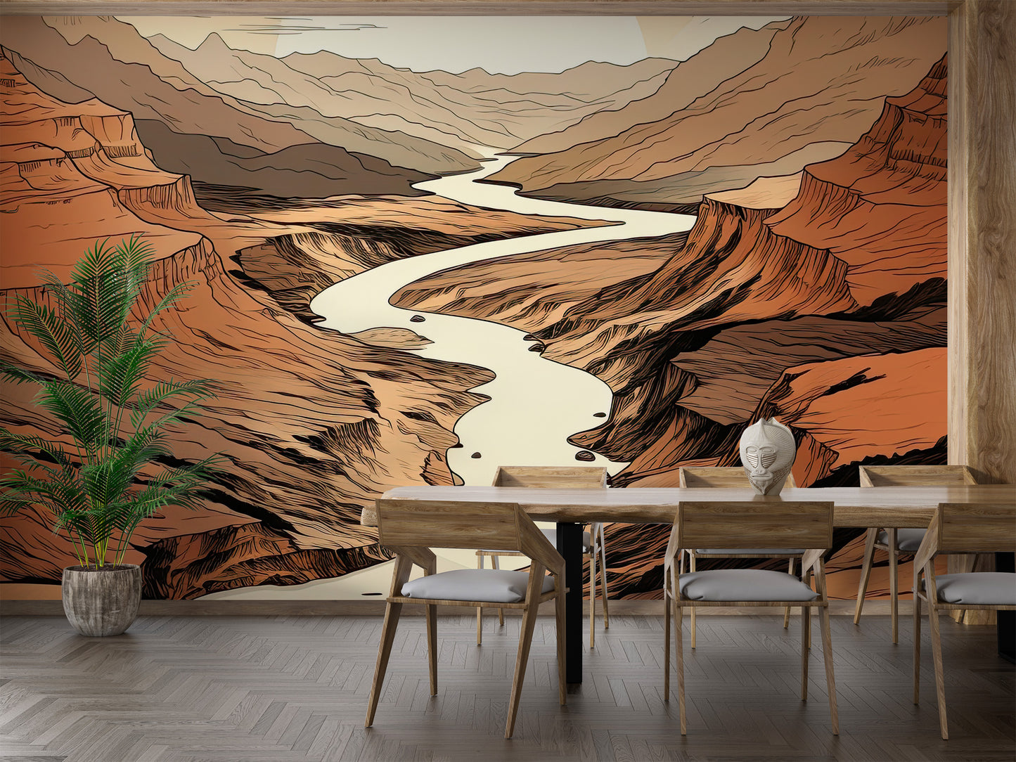 Rugged desert valley with a river path
