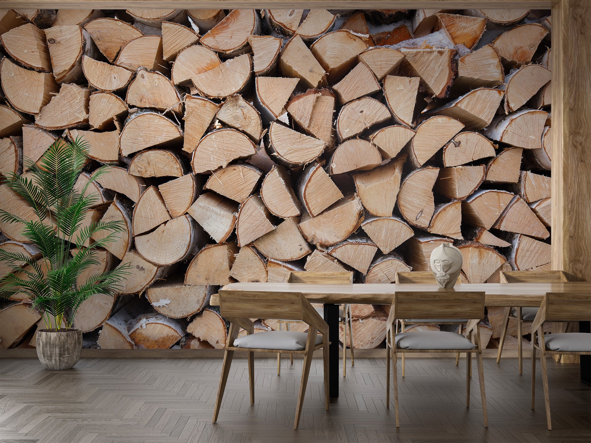 Realistic stacked wood removable wallpaper
