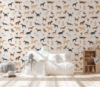 Wall decor with a cream pattern of different dog breeds

