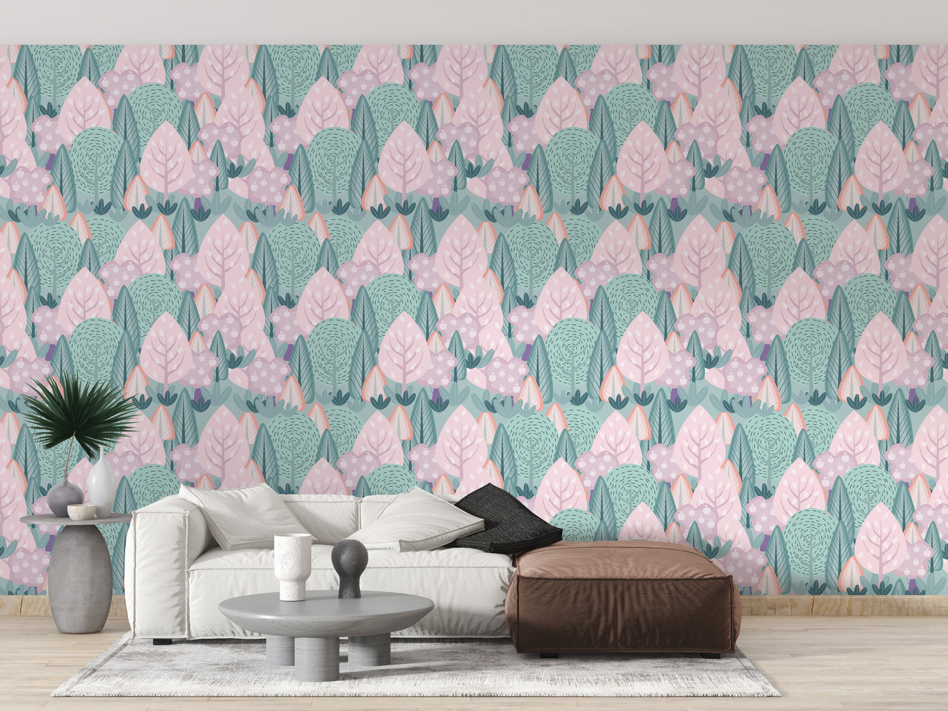 Serene Scandinavian mural wallpaper style