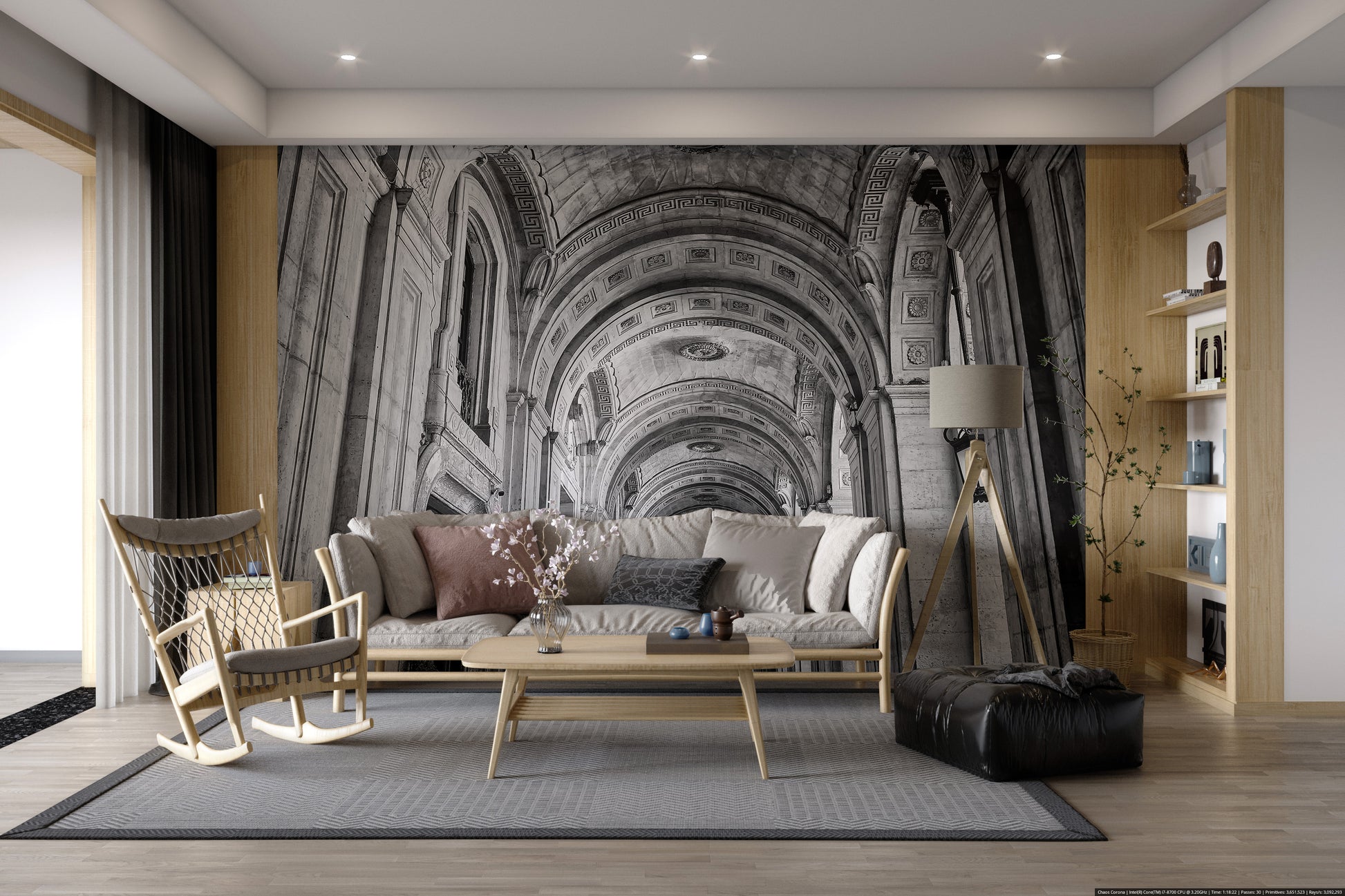 Historic monochrome arch wallpaper
