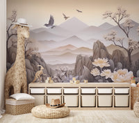 Blossoming tree mural with delicate flowers
