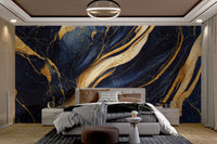 Bold blue and gold vein marble wall mural
