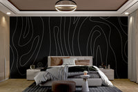 Modern black contour line wallpaper for stylish interiors
