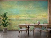 Textured countryside landscape wallpaper for peaceful walls
