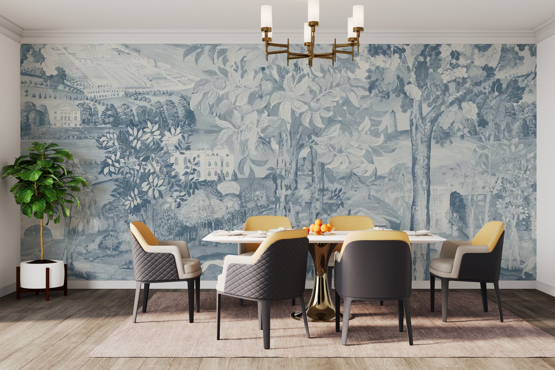 Blue Zoffany scene wallpaper mural for elegant walls
