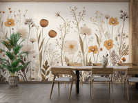 Soft neutral floral wallpaper for interiors
