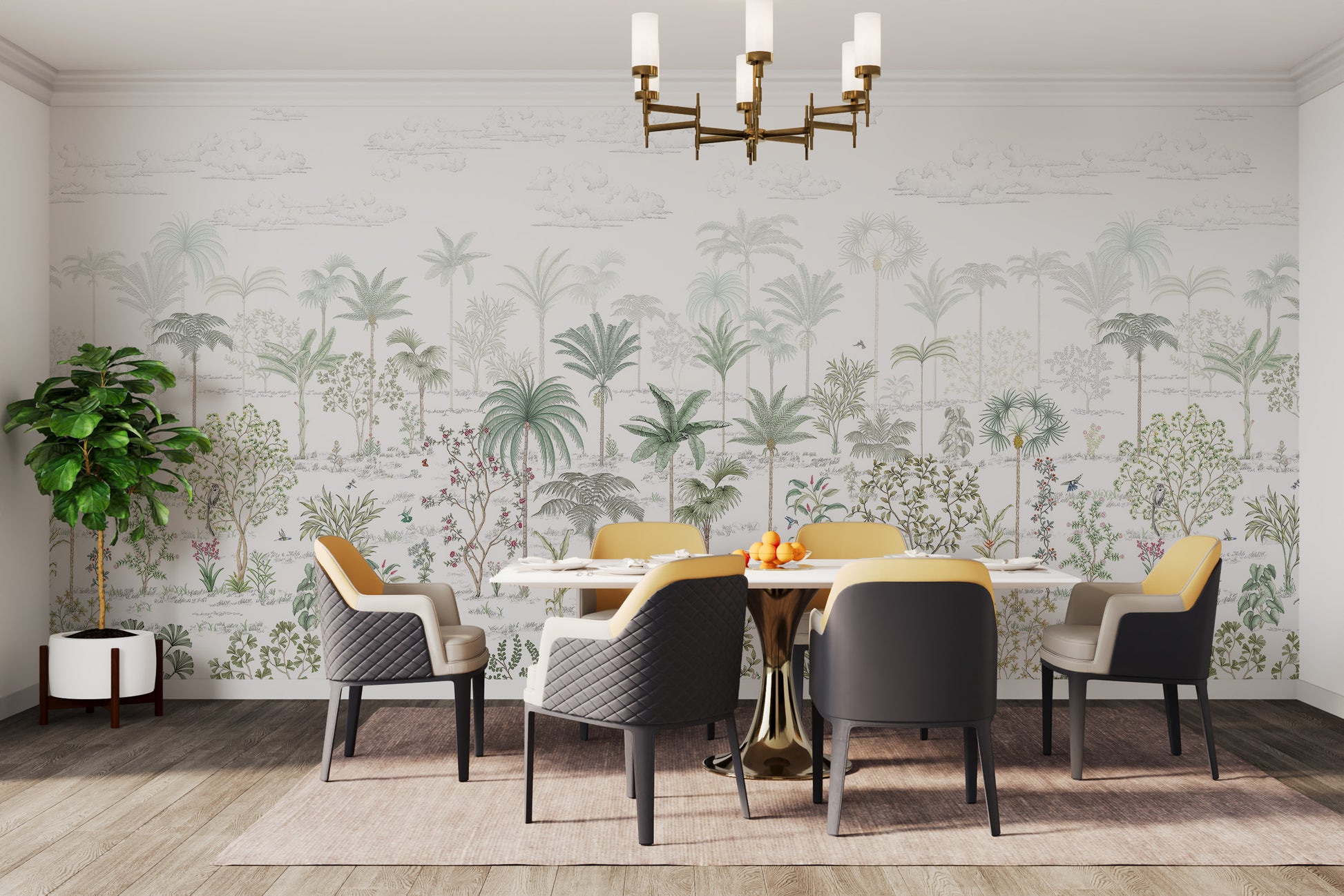 Rich tropical jungle mural for immersive room design



