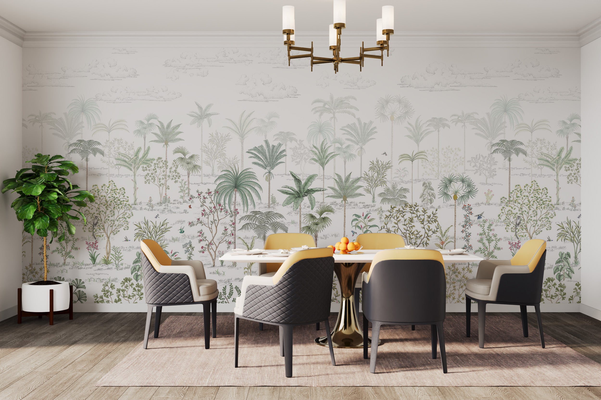 Rich tropical jungle mural for immersive room design



