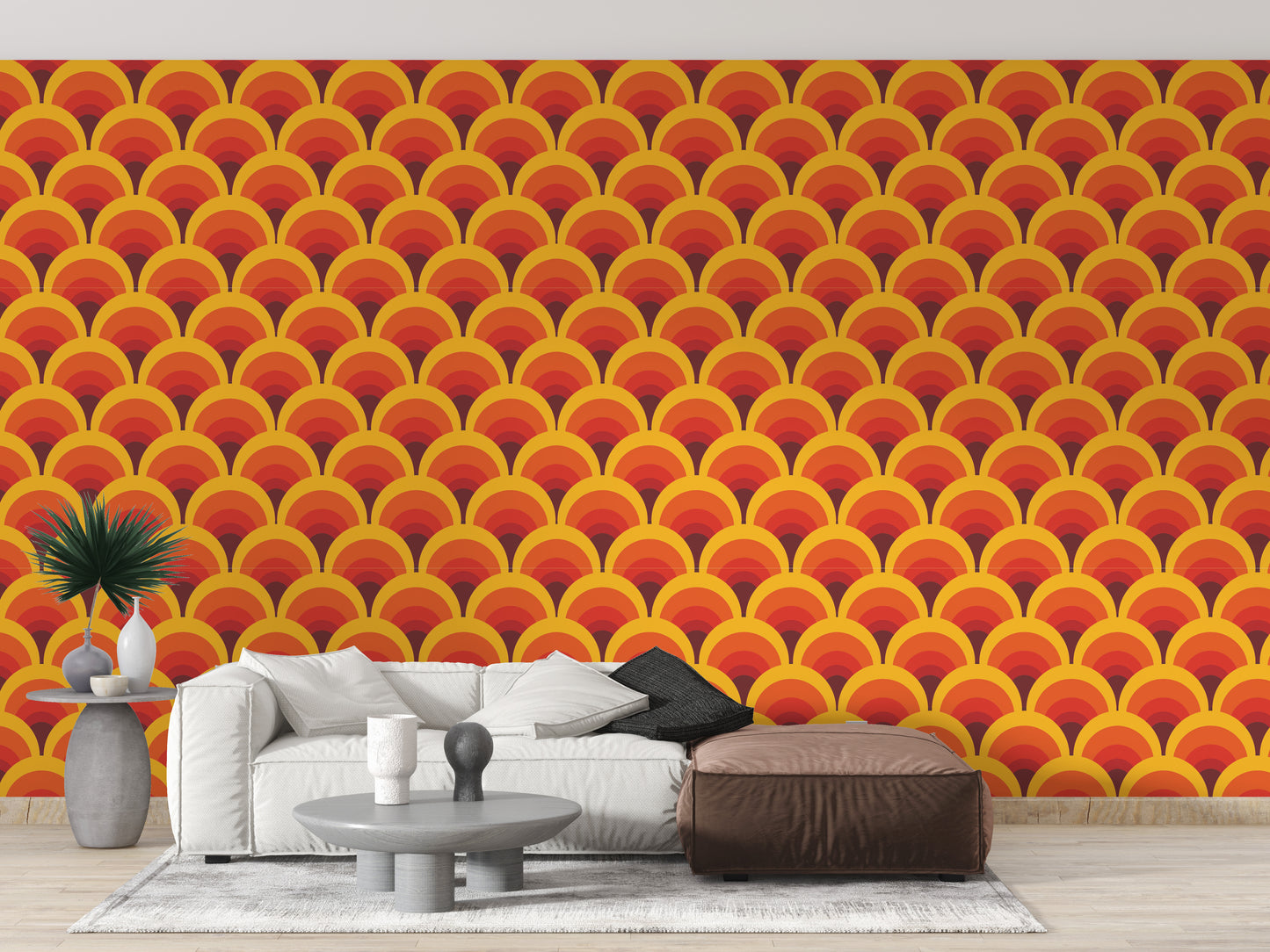 Trendy orange arch pattern wallpaper mural
