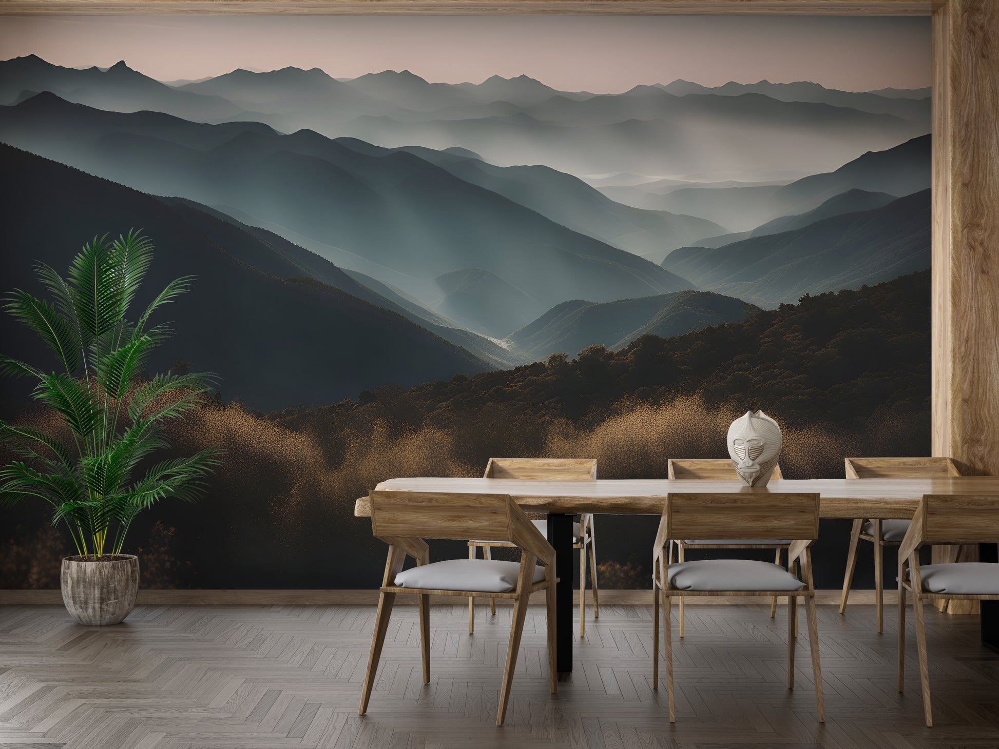 Serene misty hills wallpaper mural
