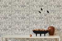 Stylish removable wallpaper with animals and botanical elements