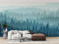 Forest wallpaper featuring fog and dense tree layers