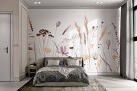 Delicate wildflower mural with whimsical watercolor design