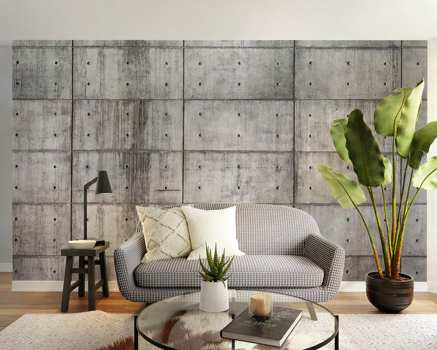 Concrete block mural with an industrial raw texture effect
