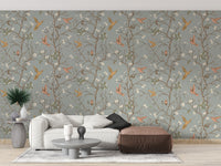 Vintage-inspired hummingbird garden wallpaper
