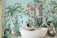 Lush palm tree mural in a Chinoiserie look
