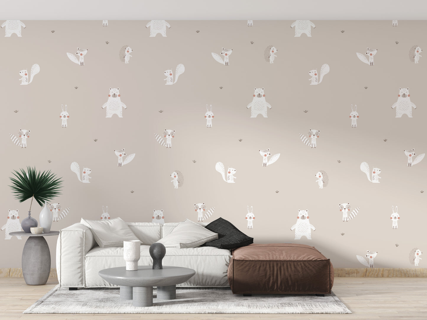 Forest Animals Beige Wallpaper