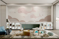 Calming clouds mural with dreamy whale accents
