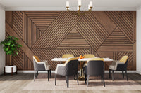Chic wooden mural with intricate geometric patterns
